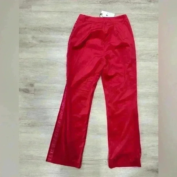 Nwt 7 for all Mankind 6 Pants Velvet Tuxedo Pants Red with Metallic Satin trim - Picture 4 of 4